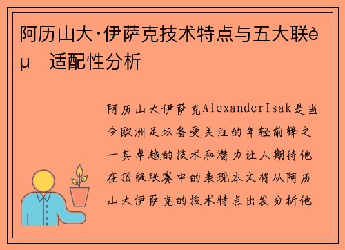 阿历山大·伊萨克技术特点与五大联赛适配性分析